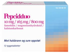 Pepcidduo 10/165/800 mg tyggetabletter 12 stk