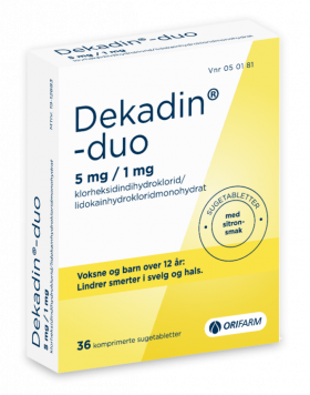 Dekadin-duo 5 mg/1 mg sugetabletter sitron 36 stk