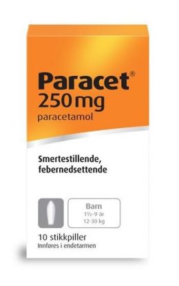 Paracet Stikkpille 250mg 10stk til korttidsbehandling av milde til moderate smerter og feber