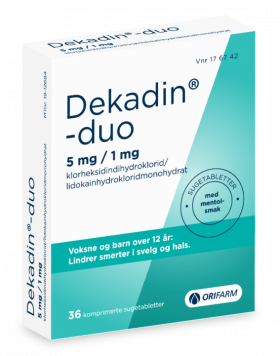 Dekadin-duo 5 mg/1 mg sugetabletter mentol 36 stk