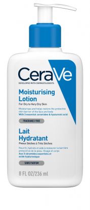 CeraVe Moisturising Lotion 236ml er en fuktighetsgivende lotion for tørr til meget tørr hud. Egnet for både voksne og barn.
