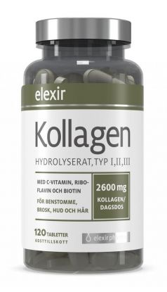 Elexir Pharma Kollagen hydrolysert type I, II og III tabletter 120 stk