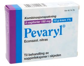Pevaryl kombinasjonspakke 150 mg vagitorie + 1% krem 3+15 g