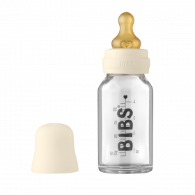 BIBS Baby Glass Bottle med flaskesmokk lateks ivory 110 ml