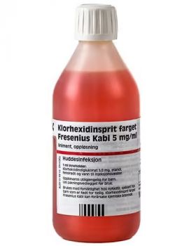 Klorhexidinsprit 5 mg/ml liniment farget 250 ml