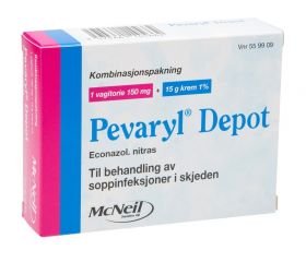 Pevaryl Depot kombinasjonspakke 150 mg vagitorie + 1% krem 1+15 g