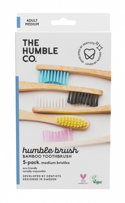 The Humble Co. Flat Curved Adult Soft 5Pack 5 Colors Medium 5stk