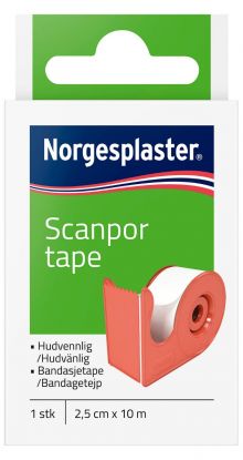 Norgesplaster Scanpor tape med dispenser hvit 2,5 cm x 10 m