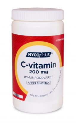 Nycoplus C-vitamin 200mg tyggetabletter 80stk Bidrar til et normalt immunforsvar og øker opptak av jern fra kosten