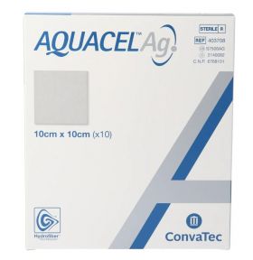 Aquacel Ag sølvbandasje 10x10 cm 10 stk
