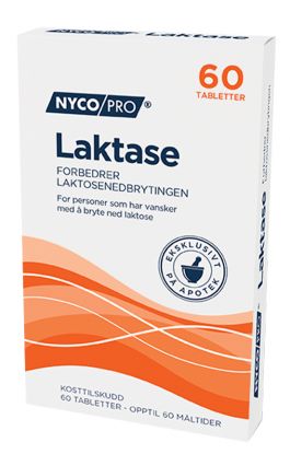 Nycopro Laktase tabletter som forbedrer laktosenedbrytingen for personer som har vansker med å bryte ned laktose, 60 tabletter