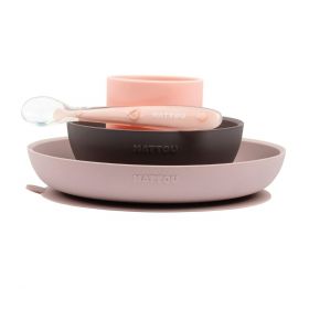 Nattou tallerkensett i silikon 4 deler rosa 1 sett