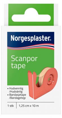 Norgesplaster Scanpor tape med dispenser beige 1,25 cm x 10 m 