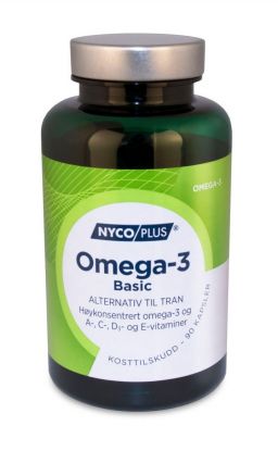 Nycoplus Omega-3 basic kapsler 90stk Gunstig for hjerte, syn og hjerne. Med A-, C-, D- og E-vitamin.