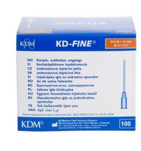 KDM KD-fine kanyle til injeksjon 26G 0.45x12 mm 100 stk