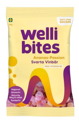 Wellibites Sukkerfritt Godteri Ananas, Pasjon & Solbær 70 g