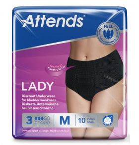 Attends Lady Discreet Underwear buksebleie 3M sort 10 stk