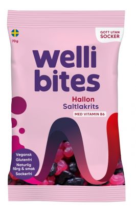 Wellibites Sukkerfritt Godteri Bringebær & Salt Lakris 70 g