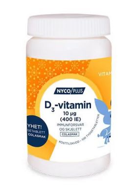 Nycoplus D3-vitamin 10 mcg tyggetabletter colasmak 100 stk